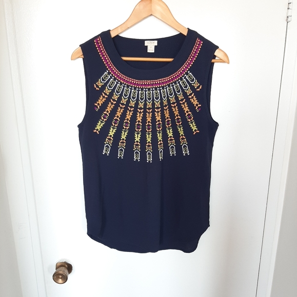 J. Crew Tops - J.crew Navy  Top -Embroidery-